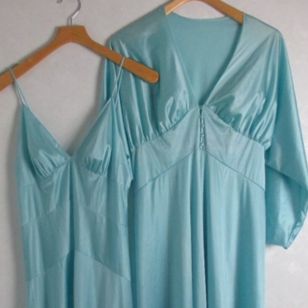 Vintage Vanity Fair Peignoir Set Gown 1950's Lingerie Size 36 Teal Long Intimate